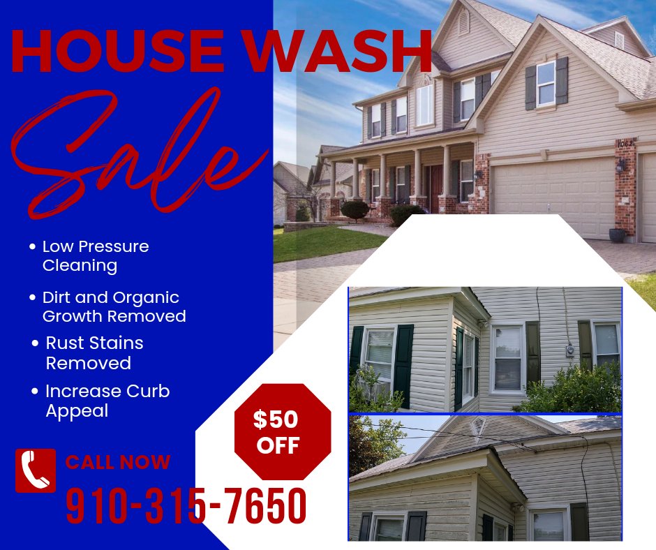 Call or message today for your FREE estimate to schedule your house wash service. 
#pressurewashing #PowerCleanplus #housewash #Fayettevillenc #realestatenc