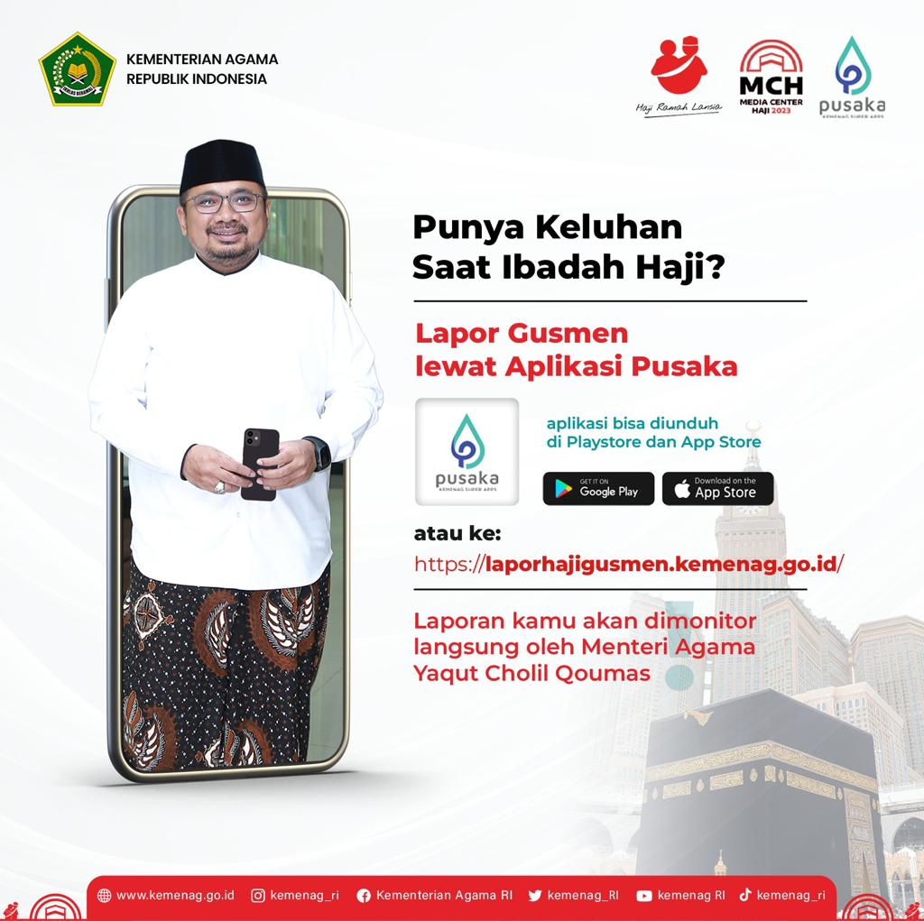 Salam #SobatItjen 

Untuk seluruh jemaah, bila ada keluhan selama ibadah haji, silakan laporkan ke: 

laporhajigusmen.kemenag.go.id

Semua laporan kamu akan dimonitor langsung oleh Menag <a href="/YaqutCQoumas/">Yaqut Cholil Qoumas</a>. Jadi, jangan ragu lapor, ya ! 

#HajiRamahLansia
#HajiIndonesia2023