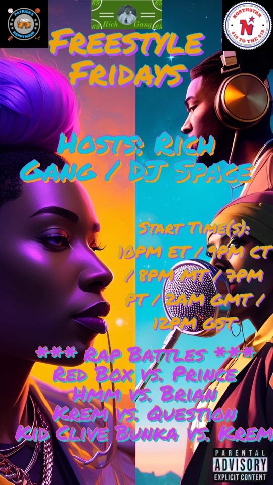 Friday June 16th, 2023 @RichieHidalgo2 and <a href="/DJ__Space/">DJ SPACE</a> host #FreestyleFridays at 10pm. Featuring, <a href="/NORTHST35521615/">NORTHSTAR</a> , <a href="/OfloFreestyles/">O-FLO</a> , <a href="/42ozzzz/">Felipe</a> , @SammieSings27 , @theWeb3Chaser , @HIPHOPxGAME , @Princey_87 , <a href="/MrOviedo/">Patrick Jacques</a> , <a href="/soulful_indigo/">𝐕𝐚𝐥𝐤𝐲𝐫𝐢𝐞</a>, <a href="/RasanNunes/">Rizzo The Boss 🎶 🎤 👔TheMeta🎯ffice</a> •Link: x.com/i/spaces/1OwxW…
