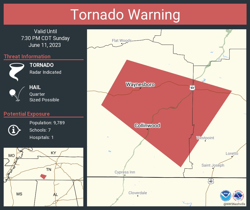 NWS Tornado on Twitter: "Tornado Warning including Waynesboro TN and