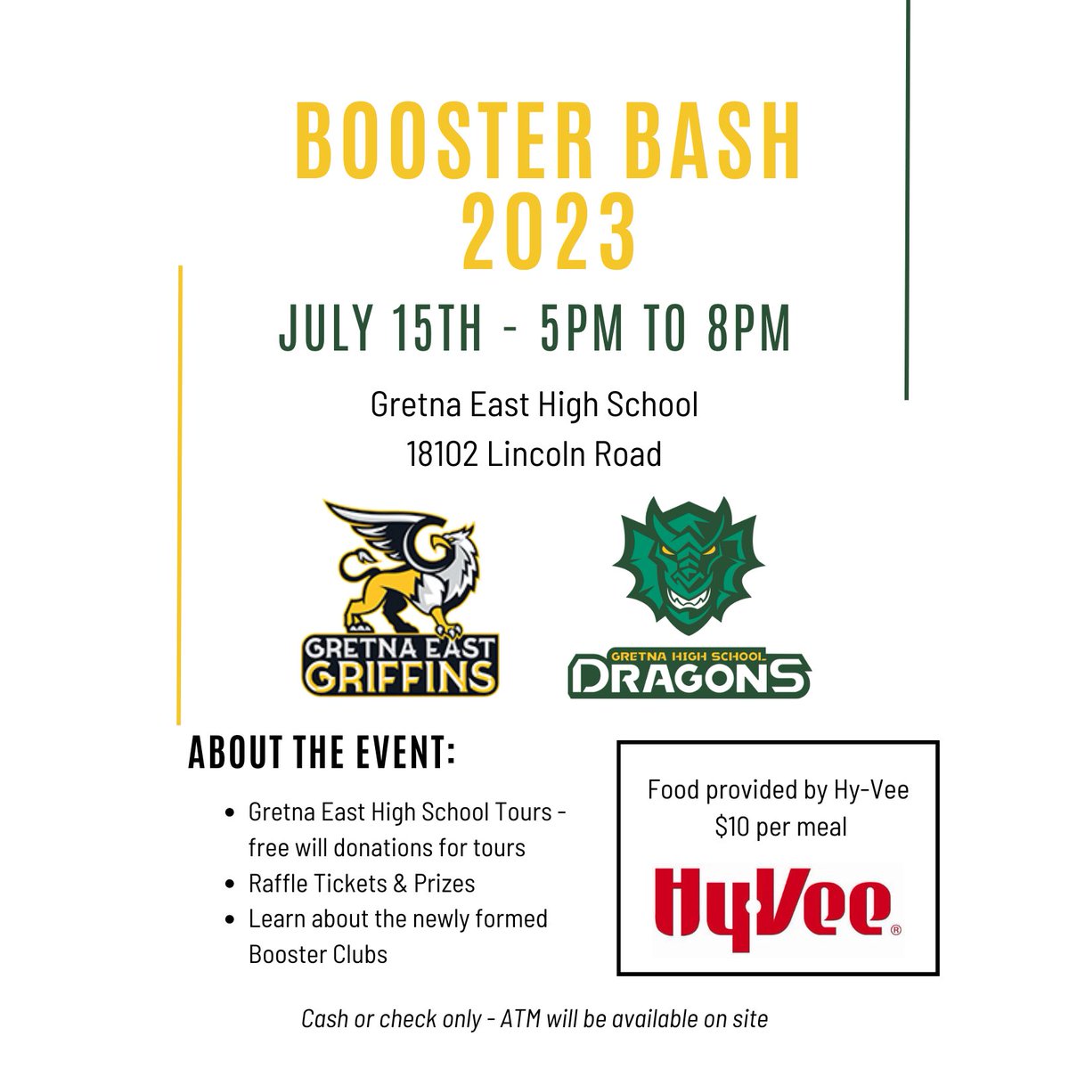 Gretna East Booster Club (@griffinsbooster) on Twitter photo Mark your calendars for July 15th for #BoosterBash hosted by @DragsBooster and <a href="/GriffinsBooster/">Gretna East Booster Club</a>. We will have food for purchase, great raffle prizes, tours of the new Gretna East High School and information about how you can support Gretna students! #rolldrags #GoGriffins Mark your calendars for July 15th for #BoosterBash hosted by @DragsBooster and <a href="/GriffinsBooster/">Gretna East Booster Club</a>. We will have food for purchase, great raffle prizes, tours of the new Gretna East High School and information about how you can support Gretna students! #rolldrags #GoGriffins