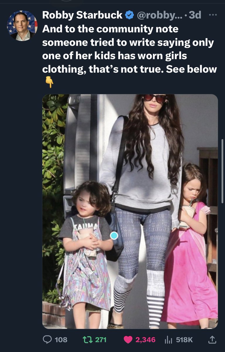 This is Robbie Starbuck,  former neighbor of Megan Fox. Charlize Theron announced on Ellen that at three years old she made her a little boy a girl that she purchased in Africa. still the same. He says Megan Fox’s boys didn’t wanna dress like girls and cried.