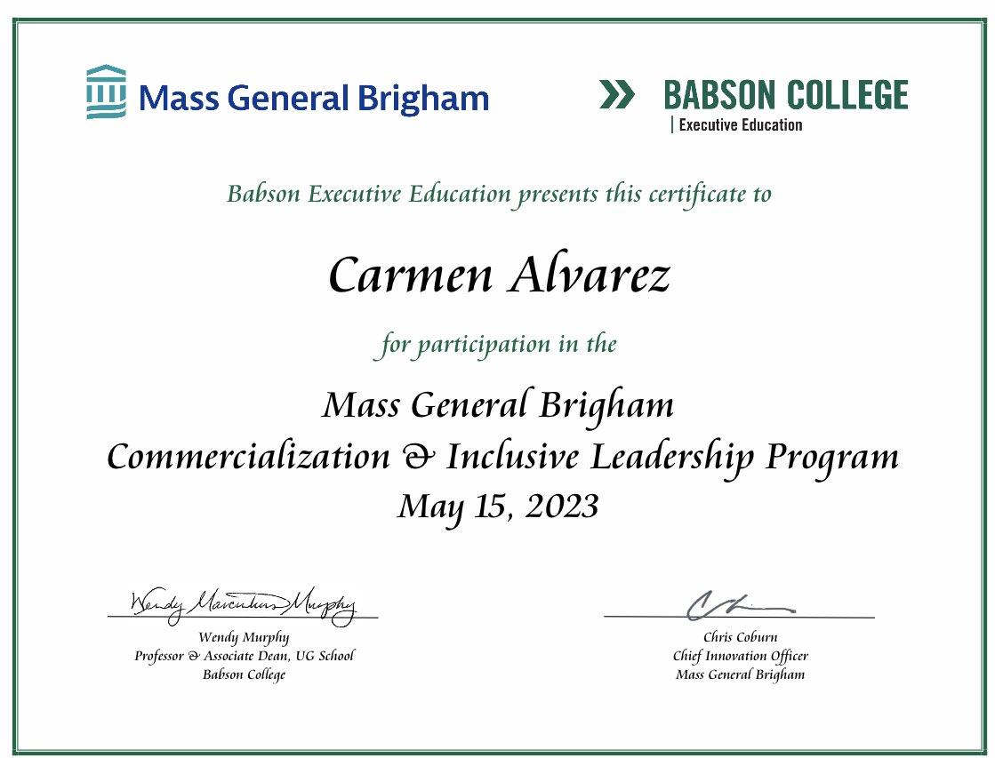 Very grateful to have been included in Mass General Brigham Commercialization & Inclusive Leadership Program. Looking forward to seeing my cohort tomorrow for the 2023 World Medical Innovation Forum!  
#WMIF2023 #inclusiveinnovation #inclusiveleadership