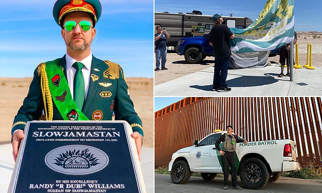 DailyMailUK's tweet photo. California man creates his own MICRONATION called Slowjamastan in desolate Golden State desert https://t.co/YzzOWhkKub https://t.co/FVzHUbaCfE