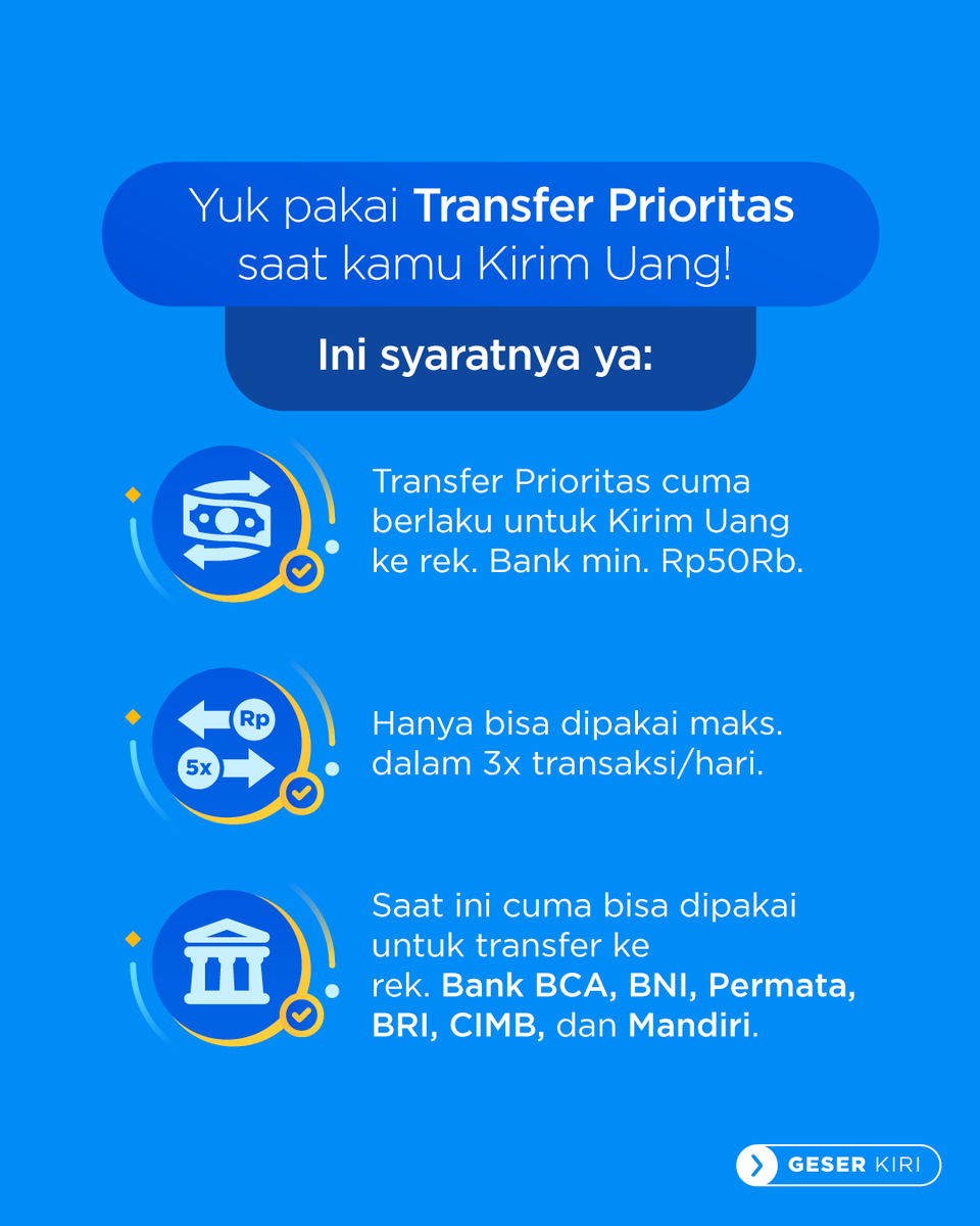 danawallet's tweet photo. Cuma nambah Rp500 ajaa, kamu bisa dapetin ganti Rp50Rb saat saat status Kirim Uangmu pending! Yuk coba Transfer Prioritas sekarang biar transaksimu jadi #BebasDrama ! 💙🤗 https://t.co/qOQRukEhxZ