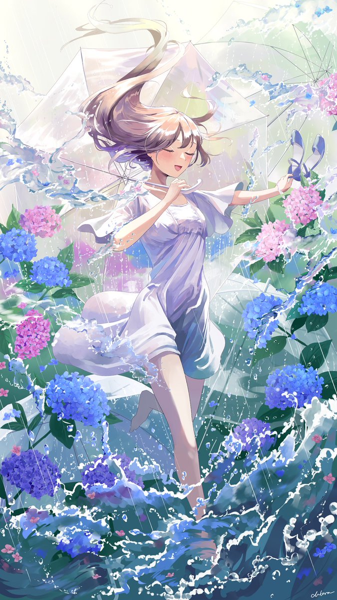 1girl flower hydrangea transparent solo umbrella transparent umbrella  illustration images