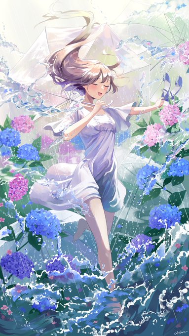 「closed eyes hydrangea」 illustration images(Latest)｜2pages