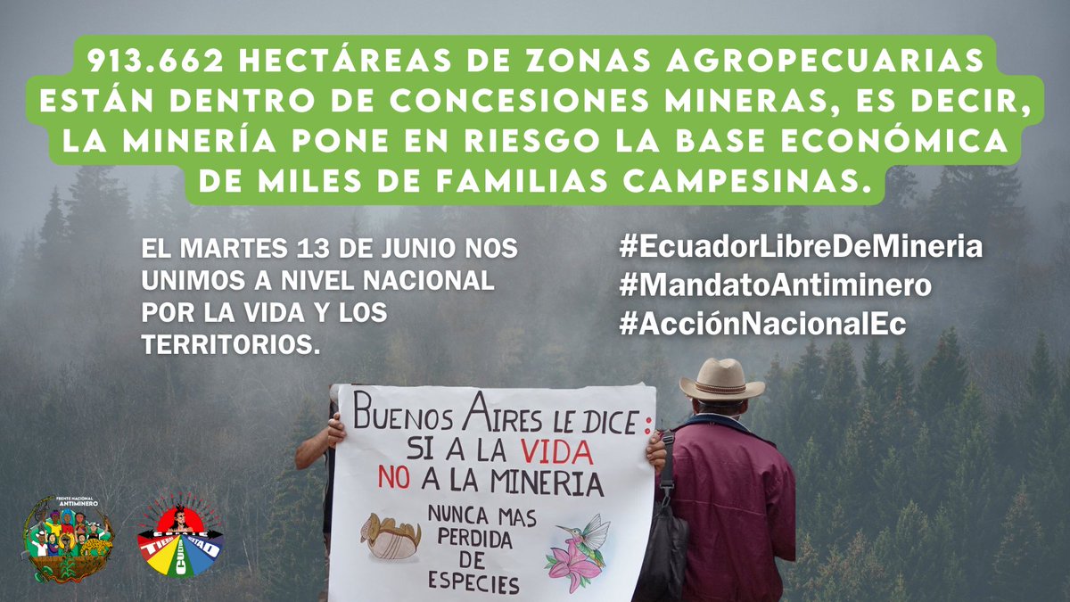 Los pueblos del Ecuador marchamos para defender la principal actividad económica y sustento de la soberanía alimentaria del país: la agricultura.
#EcuadorLibreDeMinería #MandatoAntiminero #AcciónNacionalEc