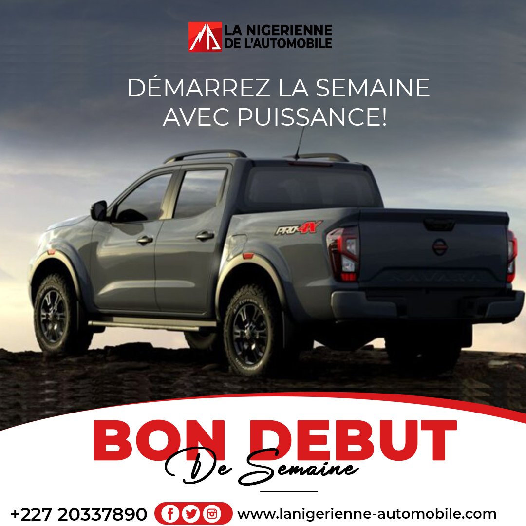 nigerienneauto1's tweet photo. Nissan Navara, symbole de robustesse et de puissance. Que ce véhicule vous rappelle la force et la détermination dont vous avez besoin pour relever tous les défis qui se présentent à vous cette semaine.

Bonne semaine à tous ! 🌞💪🚗
.
.
.
.
.
.
#nauto #Nissan #Navara #MondayMood https://t.co/8RvefFPhwV