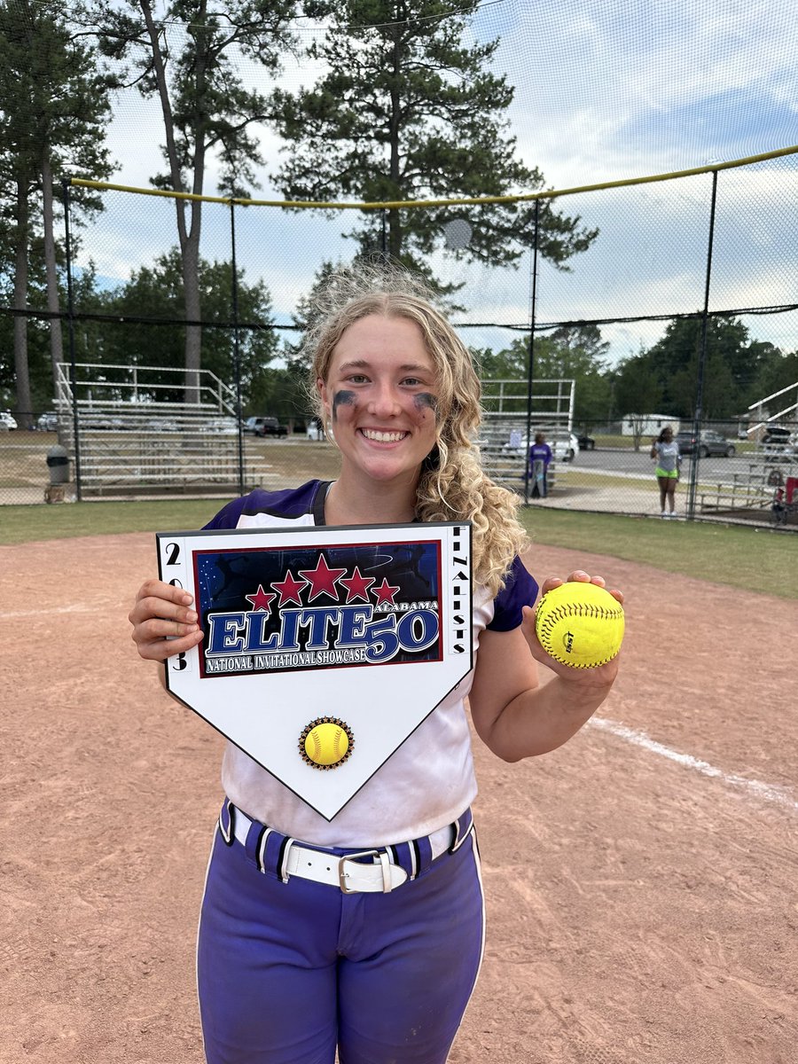 Congratulations to our #6 @carlie_sheets for going yard twice this weekend at the 50 Elite National Showcase! Great job, Carlie! 💜🥎 #WeFlyTogether