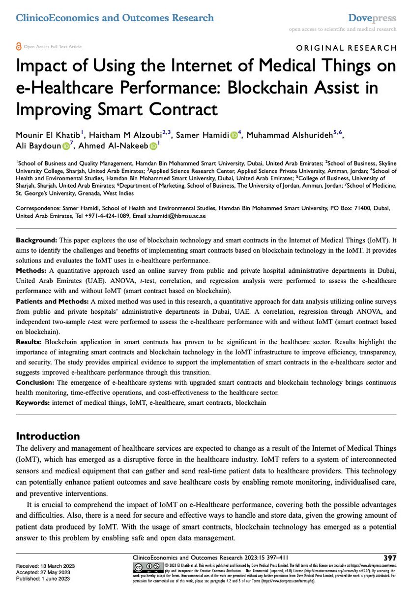 Excited to announce the publication of our article on the potential of the Internet of Medical Things (#IoMT) and blockchain in the medical field. Discover how these technologies can transform healthcare and enhance patient outcomes!
#Healthcare #Blockchain #Medicine #Research