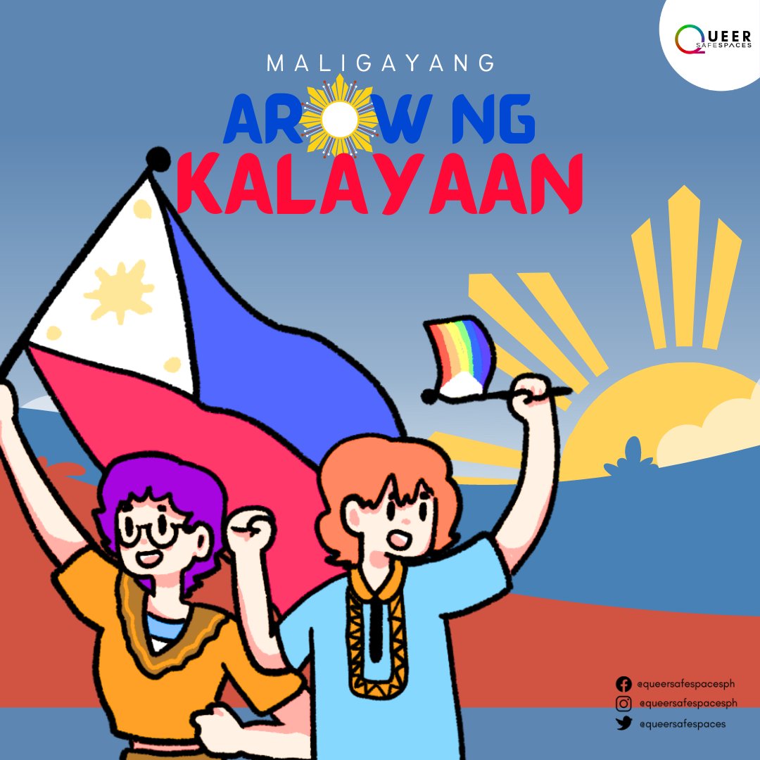 Maligayang Araw ng Kalayaan, Pilipinas! 🇵🇭

Bigyang-pugay at pasasalamat ang mga bayaning nagbuwis ng buhay para ibalik ang kasarinlan ng bansa. 🫡

#PhilippineIndependenceDay
#ArawNgKalayaan
#IndependenceDay2023
#QueerSafeSpaces