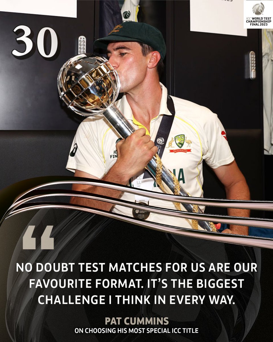ICC's tweet photo. Pat Cummins relishes the challenge of the longest format of the game 👌

More ➡️ https://t.co/CLQaO46saQ 

#WTC23 | #AUSvIND https://t.co/Bmhx6y83bx