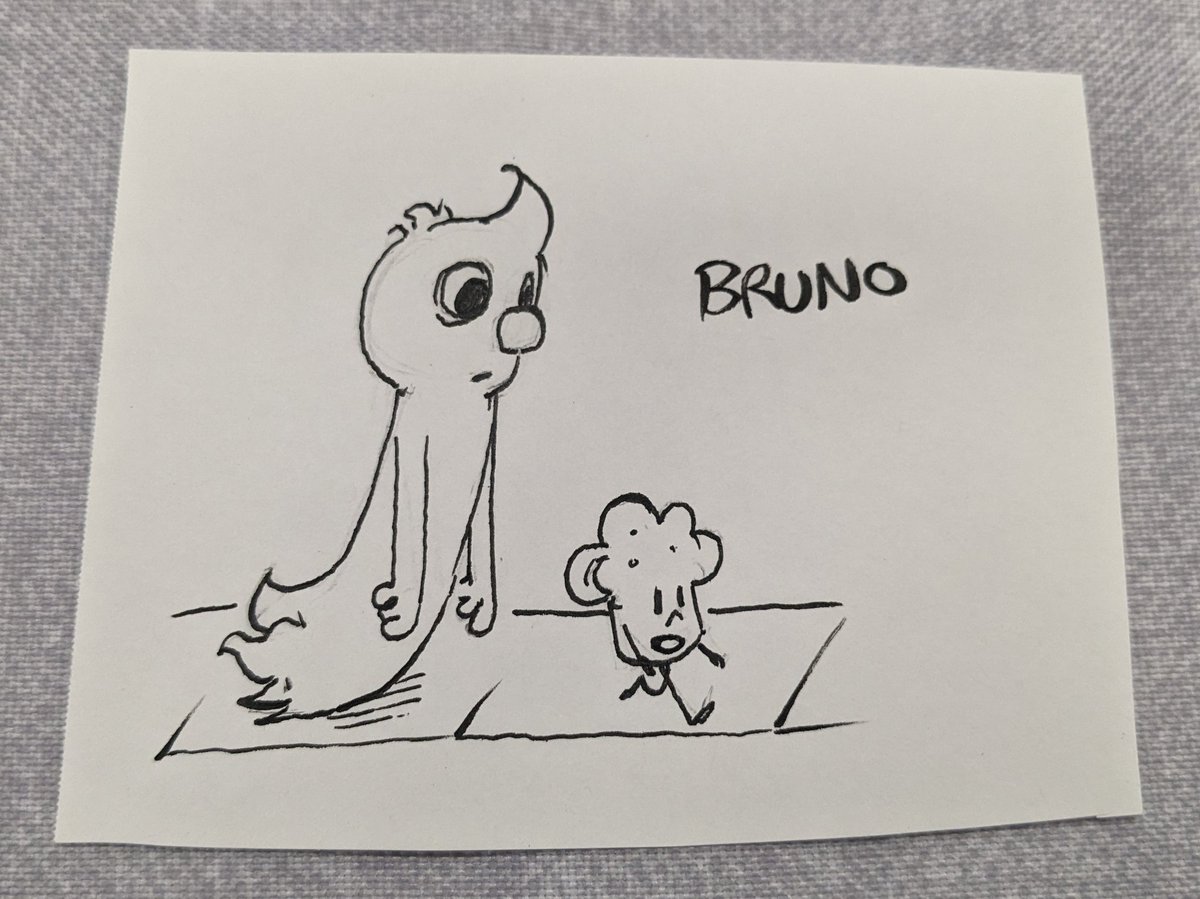Had a WONDERFUL time at #A2CAF <a href="/krcomics/">Kids Read Comics!</a> at <a href="/aadl/">Ann Arbor District Library</a> this year. Delighted to get an original drawing of Spenser the Ghost &amp; Larry the Muffin, stars of the eponymous surrealist comic about baked goods having existential crises. 
m.tapas.io/series/STGandL…