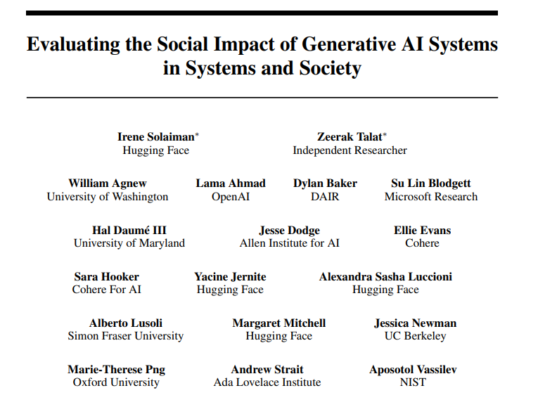 arankomatsuzaki's tweet image. Evaluating the Social Impact of Generative AI Systems in Systems and Society

arxiv.org/abs/2306.05949