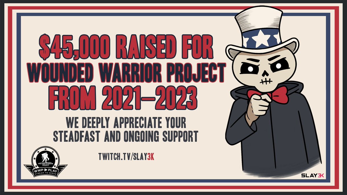 We're incredibly grateful to announce that we've raised an astounding lifetime total of $45K for <a href="/wwp/">WWP</a>! Your continuous generosity has made a profound impact in the lives of our veterans. I'm honored to have a community rallying behind this cause every year ❤

#slay50K <a href="/tiltify/">Tiltify</a>