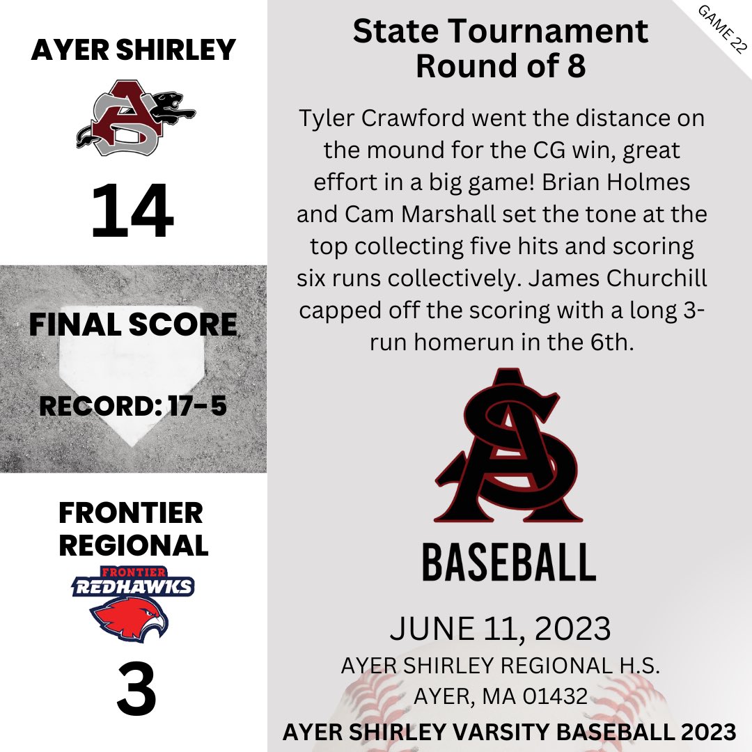 Congrats boys, great day for Ayer Shirley Baseball. Outstanding turnout this afternoon, thanks to everyone who came out and supported the team!