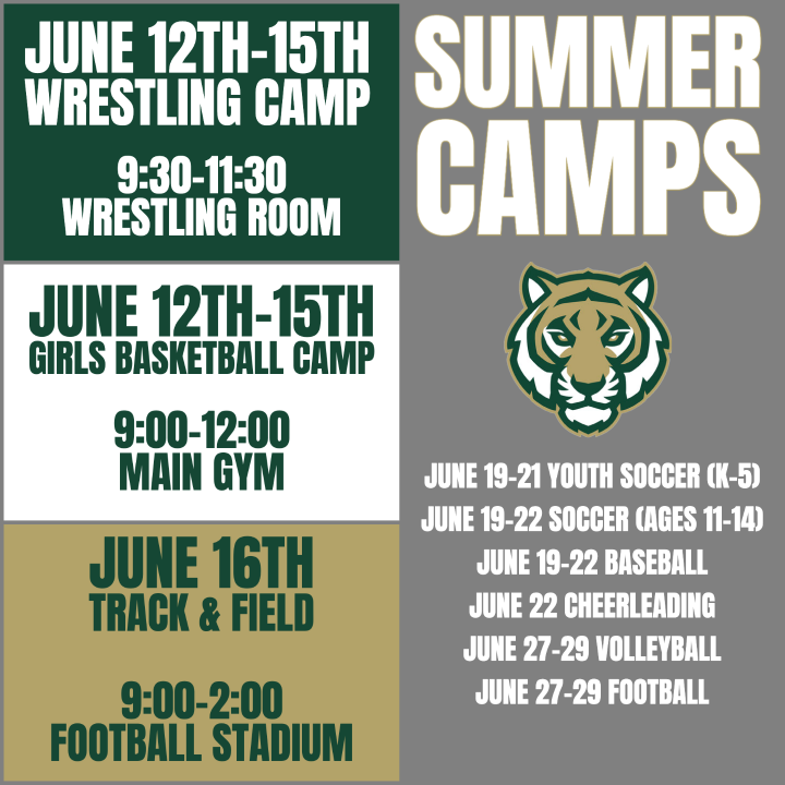 Busy week again at AHS! Youth Wrestling Camp &amp; Youth Girls Basketball Camp 12th-15th.  Youth Track &amp; Field Camp on the 16th.  Looking forward to seeing these future Tigers get better! <a href="/AHSWrestling306/">AHS Wrestling</a> <a href="/AHSLadyTigersB2/">AHS Lady Tigers Basketball</a> <a href="/TerryGough23/">Terry Gough</a> <a href="/JWHarris119/">Joey Harris</a> #306Pride