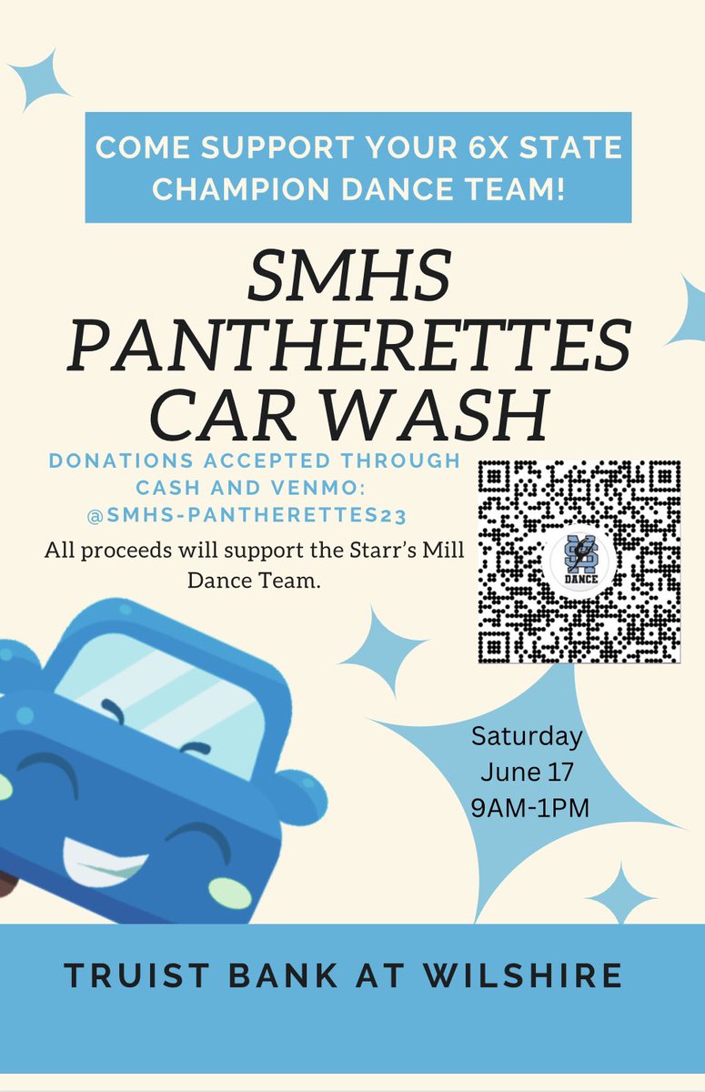 Come get your car washed by the Pantherettes this Saturday 9-1 at Truist Bank at Wilshire! Donations are greatly appreciated!