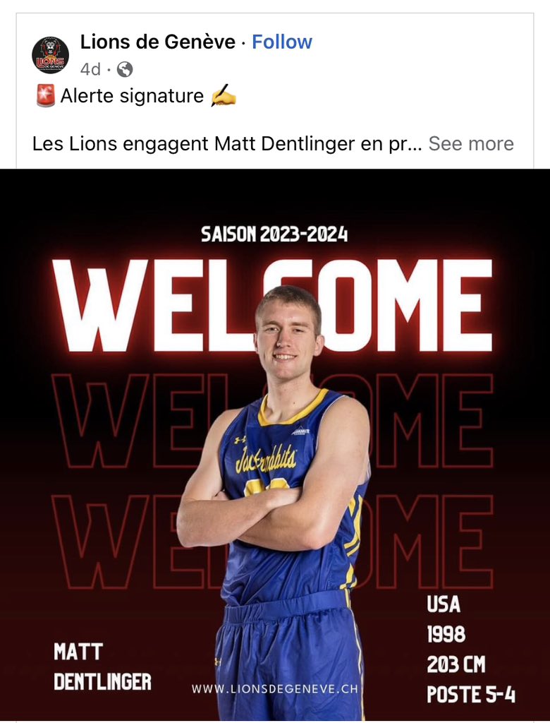 My nephew is a Pro Basketball Player. That is a REALLY cool sentence to type. Congrats Matt!!  Good luck in the Swiss Pro League on the Lions de Geneve.