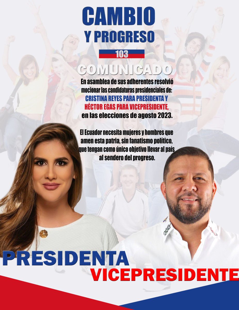 ProgresoCambio's tweet photo. 🇪🇨 Es lo que el país necesita gente que ame la patria, conozca la realidad de la gente, que lidere este país rectitud, con carácter, con respeto hacia libre pensamiento de todos! @CristinaReyesec @HEGASS @RSDIGITAL626 @LaPosta_Ecu @eluniversocom @eldiarioec @CarlosVerareal https://t.co/zFryWYCaKy