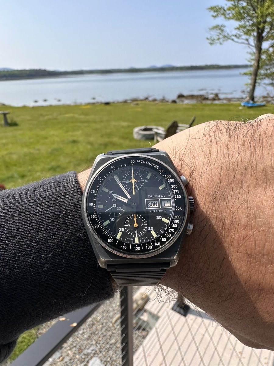 thelanjampod's tweet image. Leaving #Vacationland but promising to be back.. Dugena Sports Chrono 

#audi #heuer #heueraudisport #vintagewatches #80s #lemania5100 #lemania #acadianationalpark #maine