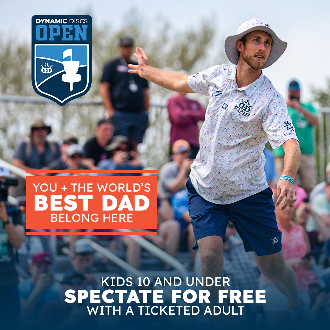 Give the disc golf-loving dad in your life the ultimate Father's Day experience—tickets to Dynamic Discs Open on his special day. 👨🏻 We're crowning FPO and MPO Champions next Sunday, and the world's best dad deserves to be there to watch in person. 🏆 🧵1/2