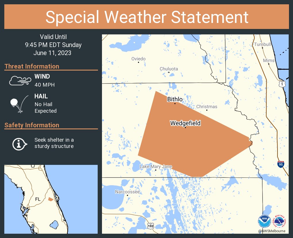 NWS Melbourne on Twitter "A special weather statement has been issued for Bithlo FL and