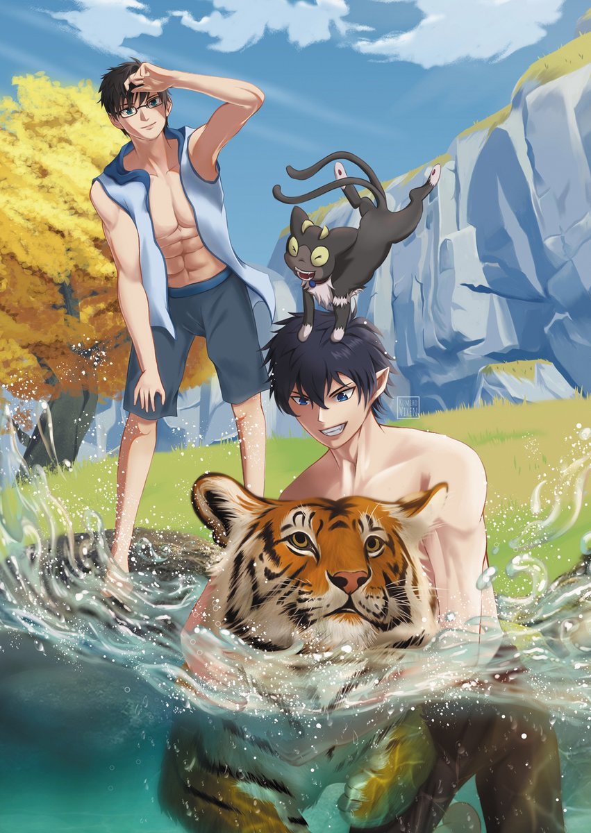 i can finally show full version of my illustration for [Byakko Zine], AonoExo fanzine; theme: Year of the Tiger.
@byakkozine

#manga #anime #fandom #game #fanart #digitalart #artist #contributor #fanzine  #illustration #artwork #AonoExorcist #AnE #AonoExo #BlueExorcist