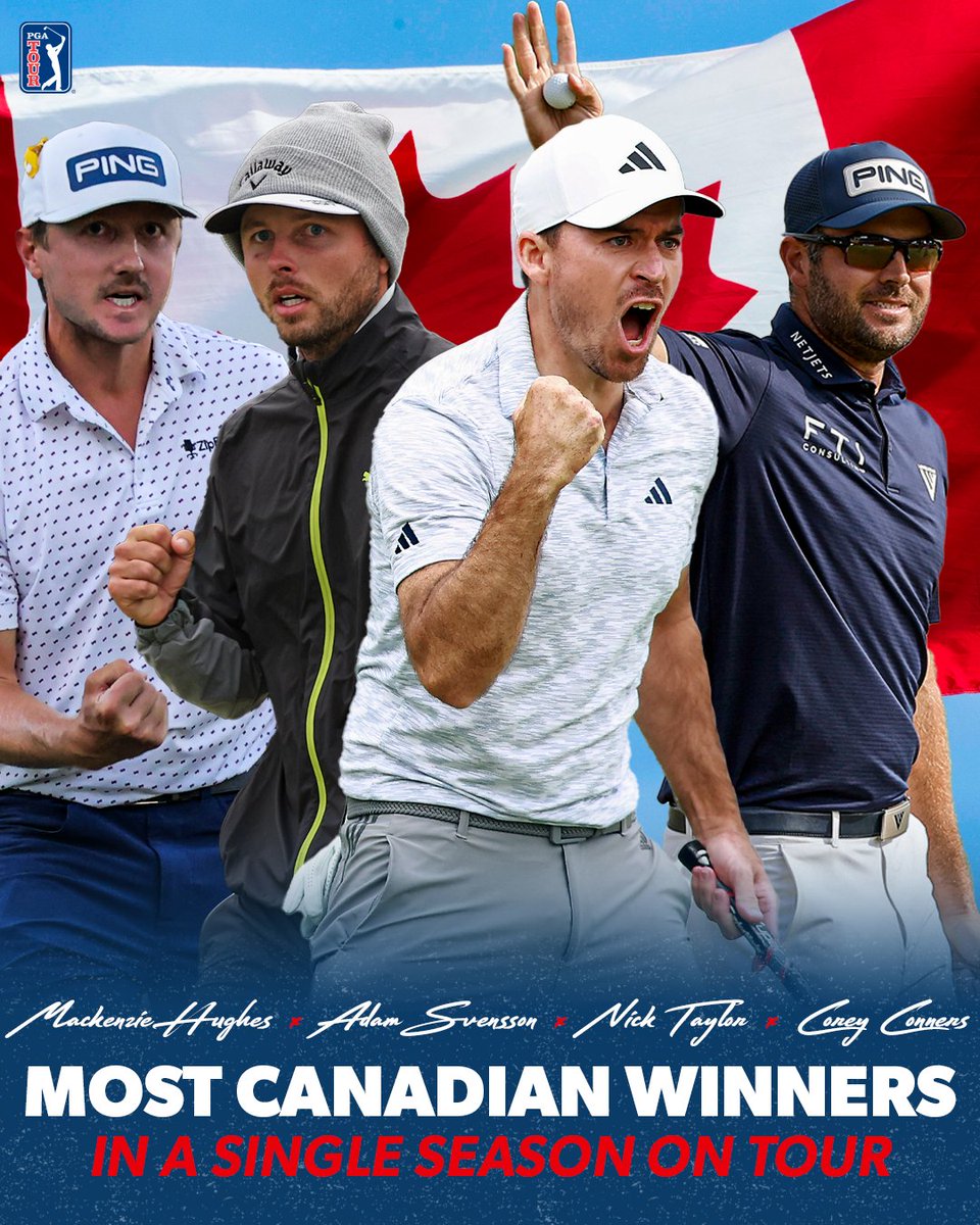 A historic season for Canada 🇨🇦

@MacHughesGolf, @AdamSvensson59, @NTaylorGolf59 and @CoreConn have brought home the most wins for Canada on record this season.