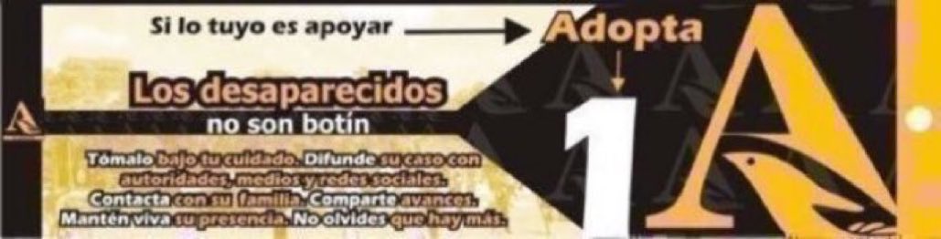 #Adoptaundesaparecido únete a esta iniciativa de <a href="/_LaAlameda/">@_LaAlameda</a> porque los desaparecidos nos faltan a todos. Gracias