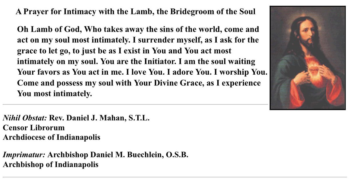 A Prayer for Intimacy with the Lamb, the Bridegroom of the Soul
🙏🏻❤️

#Catholic #Catholics