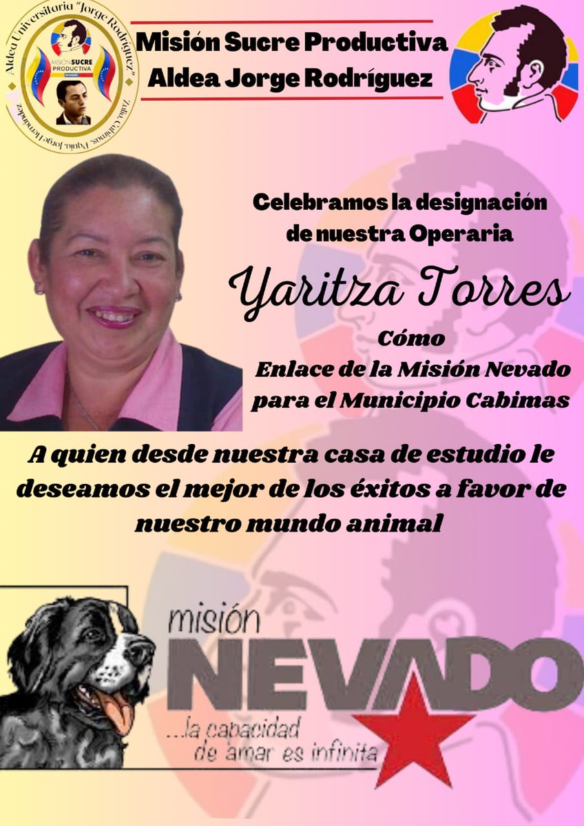 fmsp_jrodriguez's tweet image. Éxitos a nuestra operaria en la Nueva Misión que la Revolución le encomienda para defender y proteger a nuestro mundo animal, cuente con nuestro  apoyo!  @NicolasMaduro @sandraoblitasr @RedMisionSucre @mppeduniv @avelinchirinos @CALLAMAOVIEDO @SomosNevado