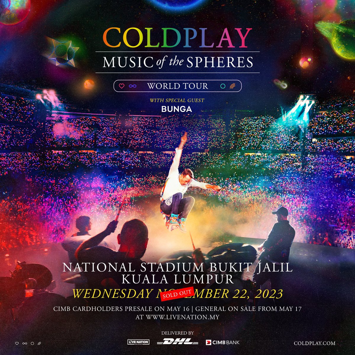 PRWorldwide's tweet photo. SUPPORT ADDED: @coldplay will be joined by Bunga at Kuala Lumpur #NationalStadiumBukitJalil on November 22nd!
#ColdplayMY #Coldplay #MOTSWTΒ #LNMYΒ #CIMBBank https://t.co/oNbS44nc6u