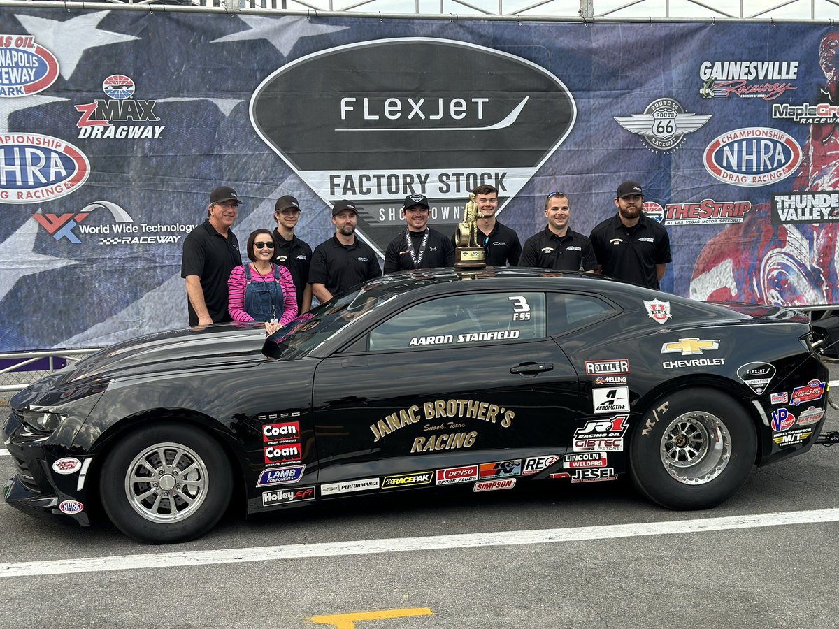 FIRST #FactoryStockShowdown 🏆 of the year for Aaron Stanfield! He is your #ThunderValleyNats winner 🎉 

#NHRA @Flexjet @FlexjetCareers