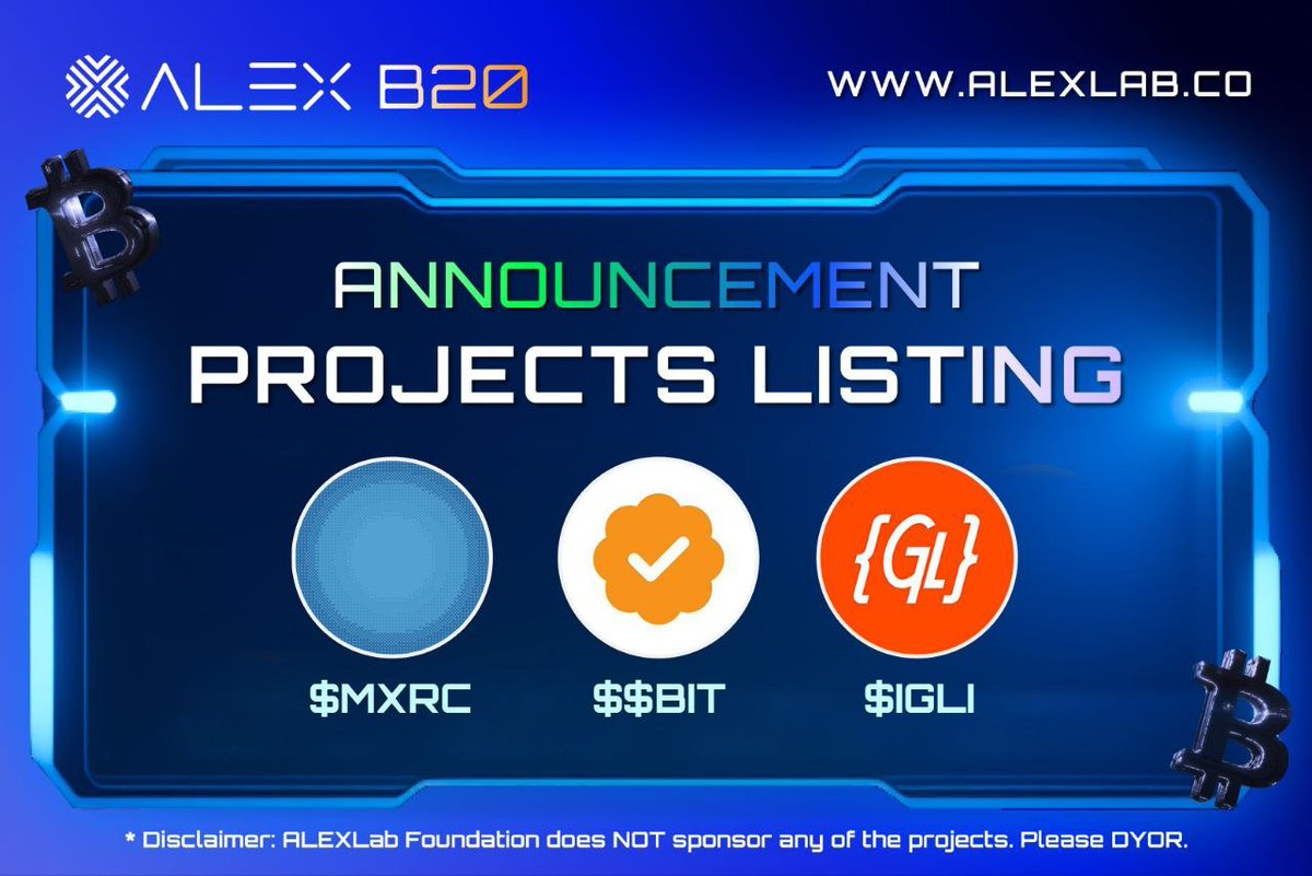 📢 Trading begins for $MXRC, $$BIT and $IGLI tokens on #B20ByALEX.  
Sell orders are accepted now.  
Buy orders will be accepted from 2pm UTC today.

👉 app.alexlab.co/orderbook

Start trading now on the world's first and fastest DEX for #BRC20! 
Experience the future of