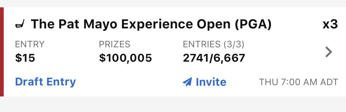 US Open PME @DraftKings league now 40% full. 

3-Max
100K+ RAKE FREE
$15 to play

FILL IT 

draftkings.com/contest/draftt…