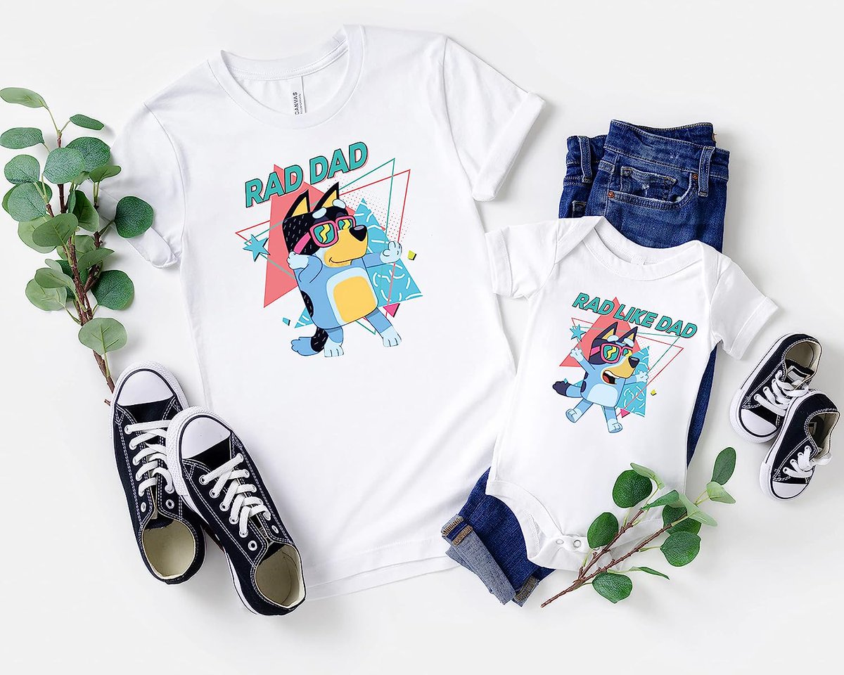 Celebrate your #Dad this Father's Day with our Rad Dad Shirt! 💙👕 Perfect for birthdays or special occasions, a surefire way to bring a smile to his face.  A memorable gift to give your dad! amzn.to/3MUiSOs

#FathersDayGifts #DadBirthdayGift #BlueyBanditShirt  #dadandson