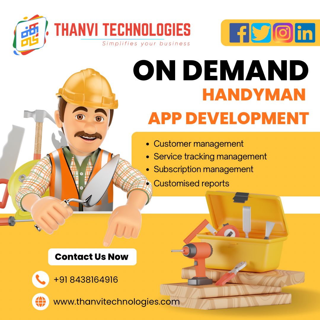 Who provides the OnDemand Handyman App Development in Madurai?
Thanvi Technologies provides the best OnDemand Handyman App Development in Madurai. 
#handymanapp #handymanappdevelopment  #handymanservices #handymanspecial #handymanwork #ondemandhandyapp