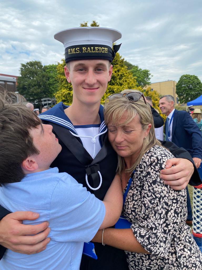 Proudest Mum and Dad (and brothers) watching oldest son pass out of HMS RALEIGH on Friday. A fantastic day, run brilliantly by the Team of instructors and RN Mentors. He’s got some great adventures waiting for him…Ignore my jaunty angle cap, the result of preceding hug!