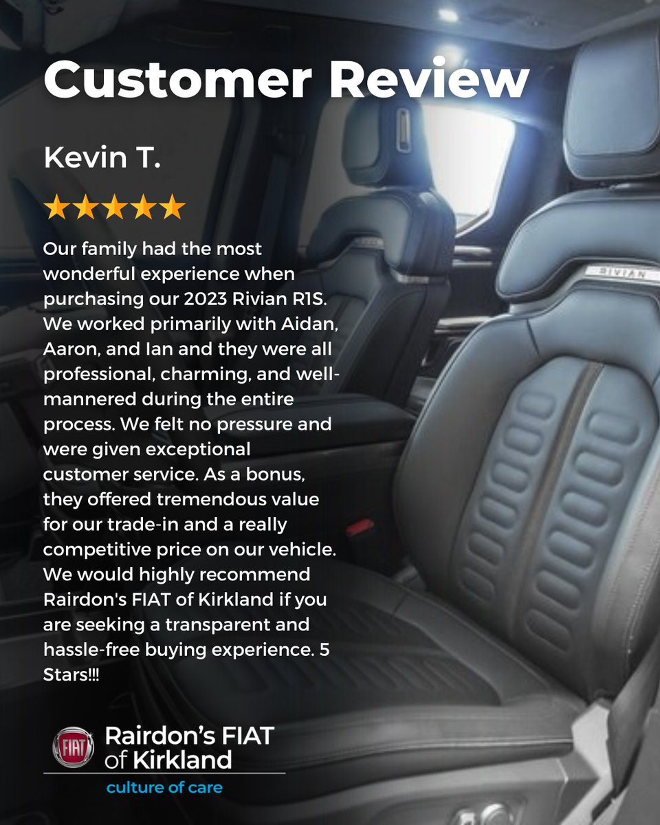 We're delighted to have exceeded your expectations and help you find the car for you, Kevin. Thank you for trusting us with your automotive needs!

#RairdonAutoGroup #KirklandWA #Seattle #SeattleWA #TacomaWA #BellevueWA #EverrettWA #BothellWA #SpokaneWA #RedmondWA #BellinghamWA