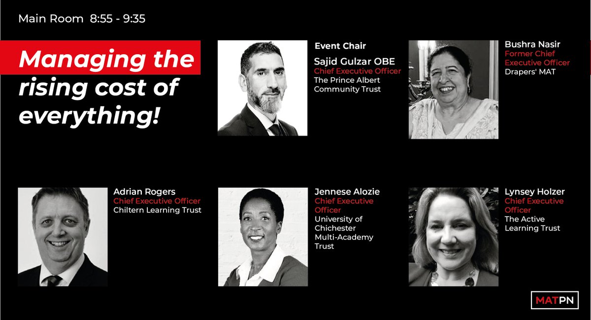#MATPN South is tomorrow 🎉

Our esteemed panel will be kickstarting the event tomorrow:

👉 Managing the rising cost of everything!
⏰ 08:55 - 09:35am
📍 Main Room

See you there!

#multiacademytrusts #paneldiscussion