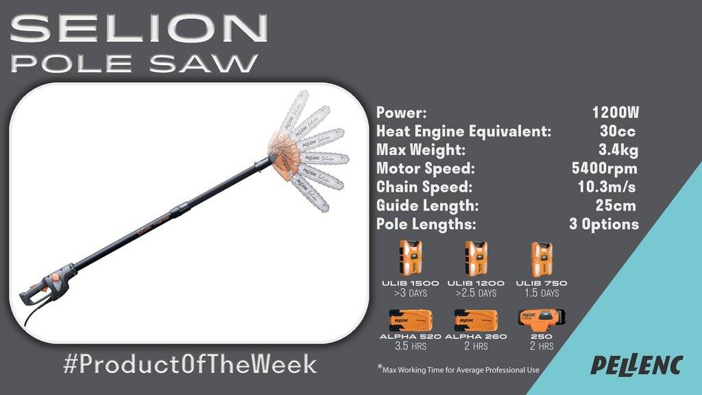 PellencUK's tweet photo. It doesn't matter what angle you're cutting from thanks to the SELION Pole Saw's multi-positioning head

#pellenc #lovelectric #respectingnature #selion #chainsaw #pole #pruning #telescopic #longreach #trees #treesurgeon #arborist https://t.co/8WNiNRKLic