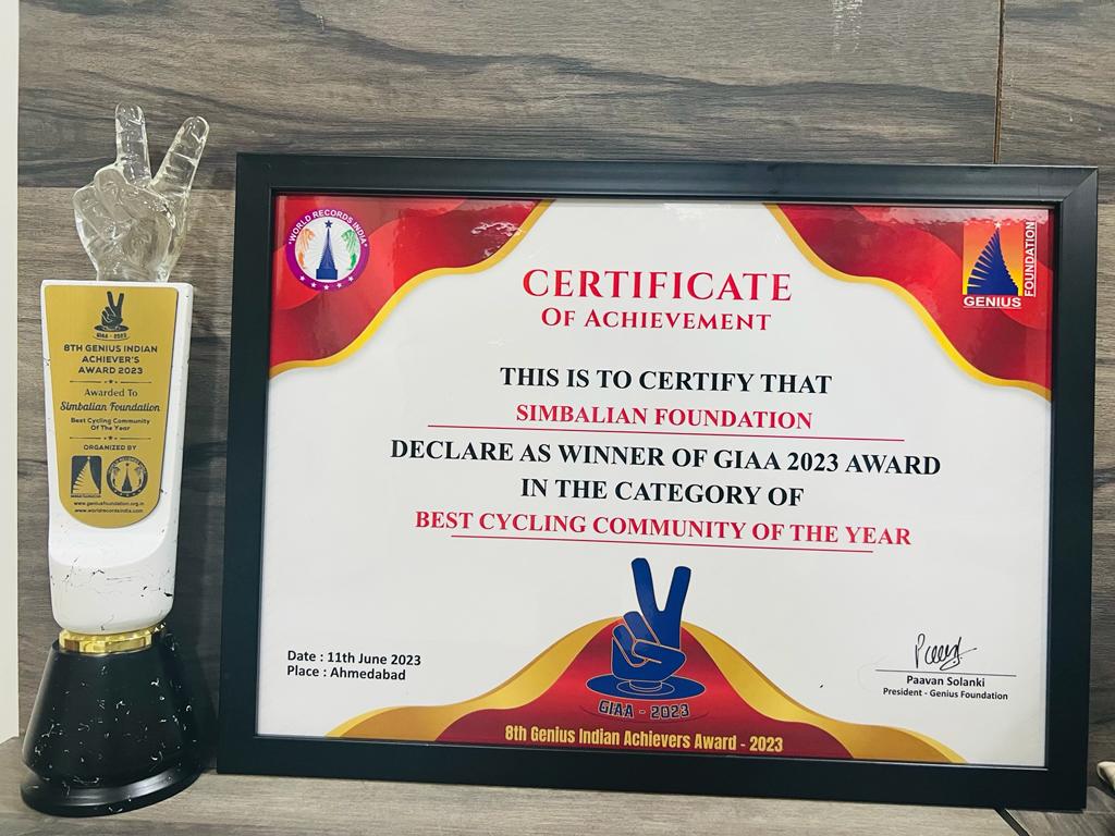 RajdeepInnHotel's tweet photo. I feel proud to be part of the Simbalian Cycling Community for achieving best cycling community award by GIAA 2023

#GIAA2023
#geniusfoundation 
#WorldRecordsIndia 
#SimbalianCyclingCommunity https://t.co/C2GU8MOFJG