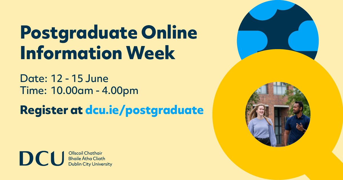 Faculty of Humanities & Social Sciences @ DCU (@humanitiesdcu) on Twitter photo Get answers to your questions 🙋today, from Monday 12 until Thursday 15 June 10am-4pm on DCU's Postgraduate programmes. Watch videos📽️ of the Faculty's wide-ranging and diverse masters on offer for entry in September 2023. Go on take a peek here: dcu.ie/postgraduate <a href="/DCU/">Dublin City University</a> Get answers to your questions 🙋today, from Monday 12 until Thursday 15 June 10am-4pm on DCU's Postgraduate programmes. Watch videos📽️ of the Faculty's wide-ranging and diverse masters on offer for entry in September 2023. Go on take a peek here: dcu.ie/postgraduate <a href="/DCU/">Dublin City University</a>