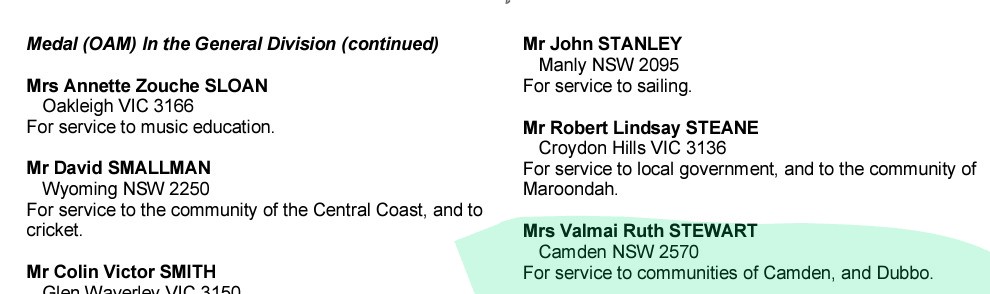 So happy that my mother's generous community spirit has been recognised today with an OAM. So deserving. #KingsBirthdayHonours #DomesticAbuse #homelessness