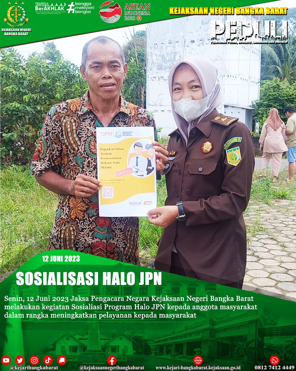 kejaribabar's tweet photo. Senin, 12 Juni 2023 Jaksa Pengacara Negara Kejaksaan Negeri Bangka Barat
melakukan kegiatan Sosialiasi Program Halo JPN kepada anggota masyarakat
dalam rangka meningkatkan pelayanan kepada masyarakat
#kejaksaanRB #kejaksaan #Kejaksaan.RI #kejaksaanri  #kejaksaanagung #kejatibabel https://t.co/1bw1e2emqx