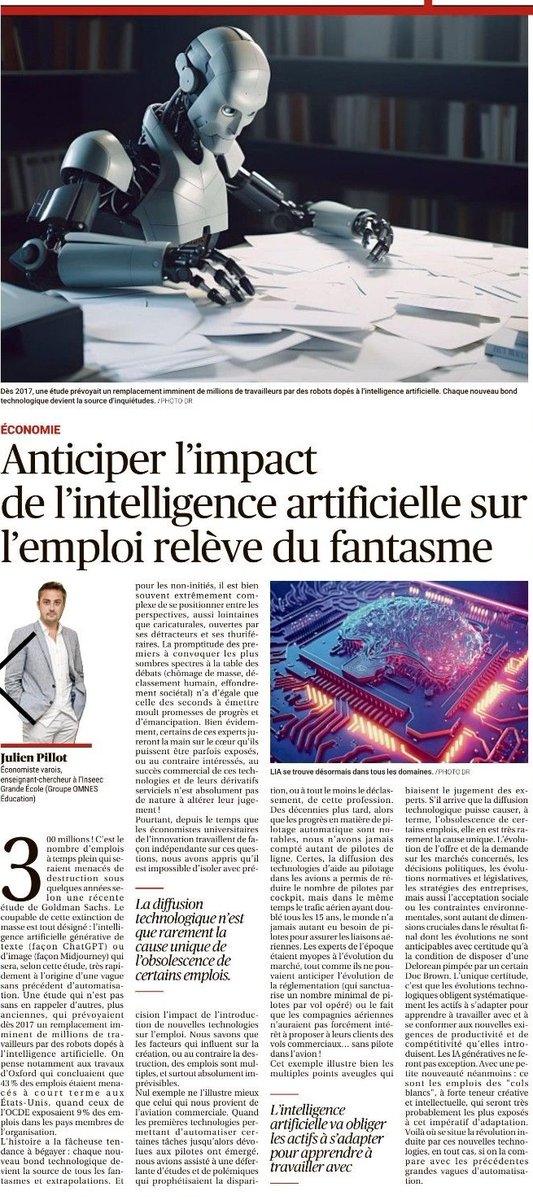 Julien_Pillot's tweet image. De l&apos;impossibilité d&apos;anticiper l&apos;impact de de l&apos;IA sur l&apos;emploi (avec @laprovence)
#Economie #IA #emploi #travail #concurrence #régulation #société #chatgpt
CC @jnbarrot @ThierryBreton @BrunoLeMaire @tariqkrim @delf1 @BrunoFaureRFI @GrablyR @tiphainederock @rgouloumes @fay