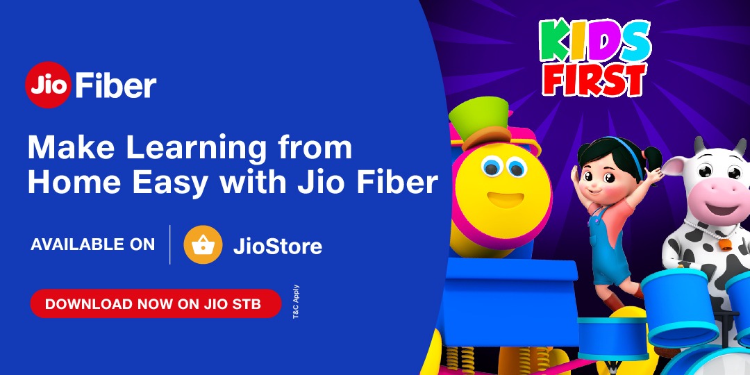 Check out today & enjoy amazing content on Kids First App available on your JioStore via JioFiber plans.                 

#Jio #JioStore #JioPlatforms #JioFiber #JPL #Reliance #KidsFirst #Entrepreneurship #DeveloperCommunity #Startups #BuildforBharat