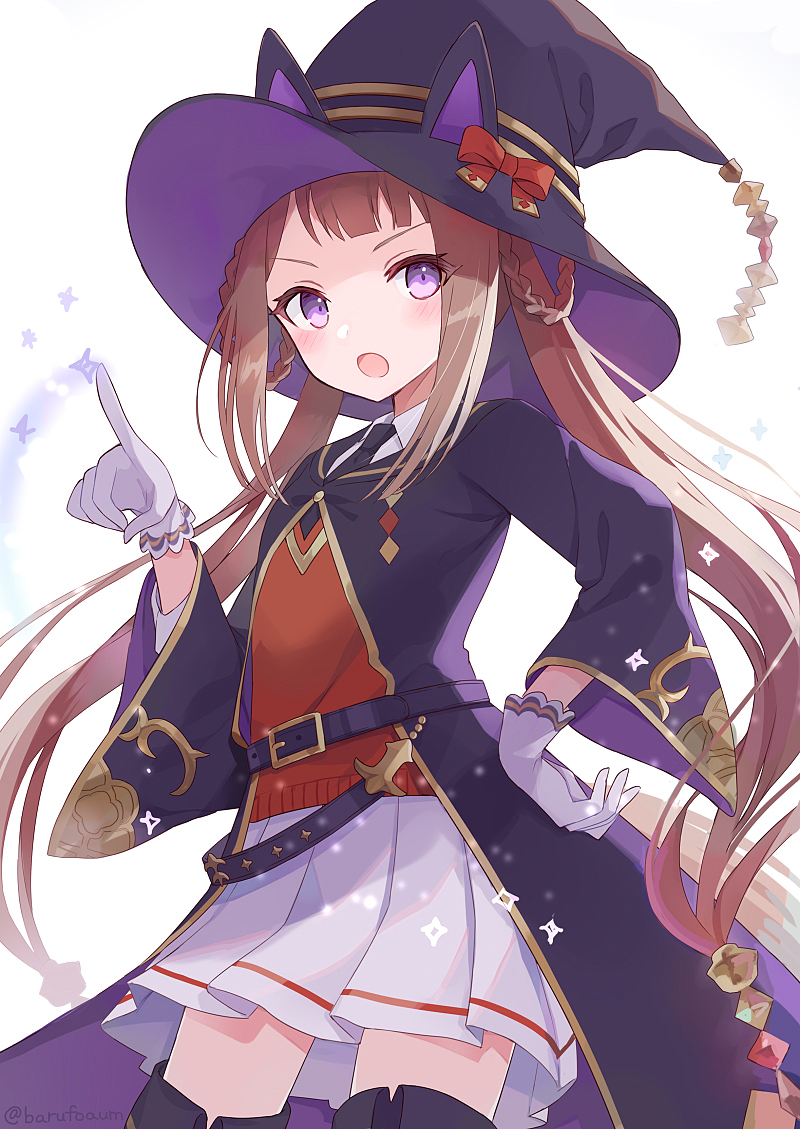 sweep tosho (umamusume) 1girl solo purple eyes hat brown hair animal ears witch hat  illustration images
